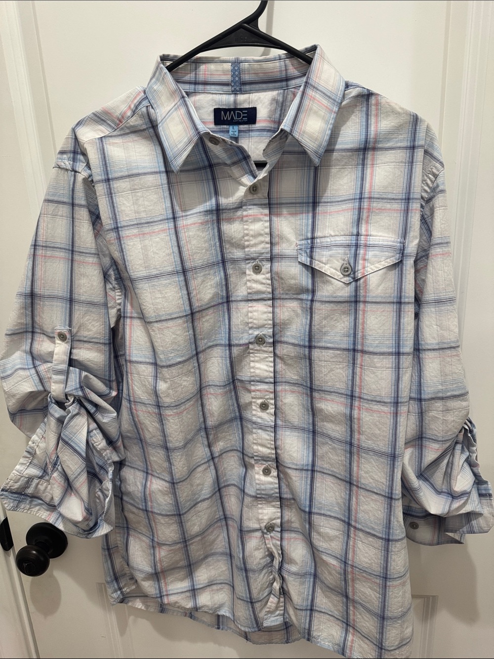 Newton Men's Light Blue and White Plaid Button-Down Shirt